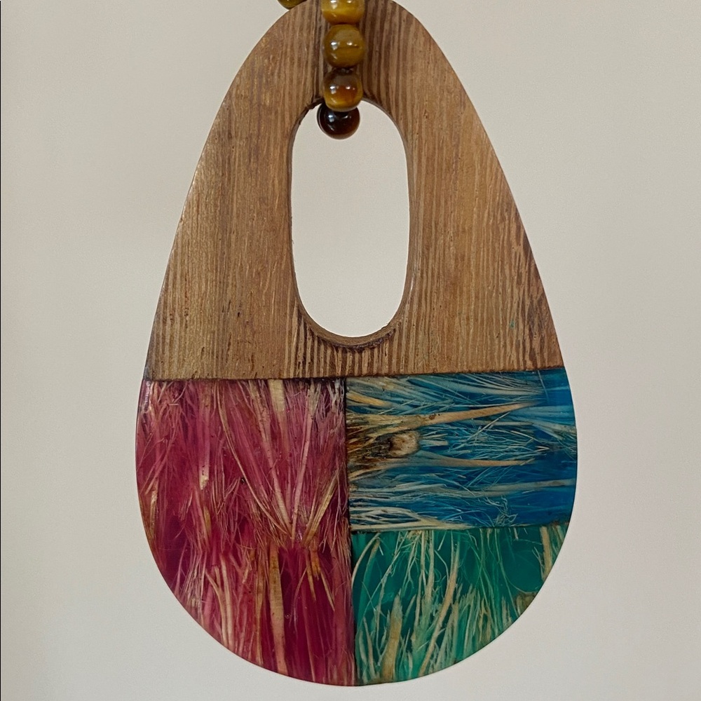 Lee Sands Multi Stone Bead Necklace with Wooden Pendant - Picture 6 of 6